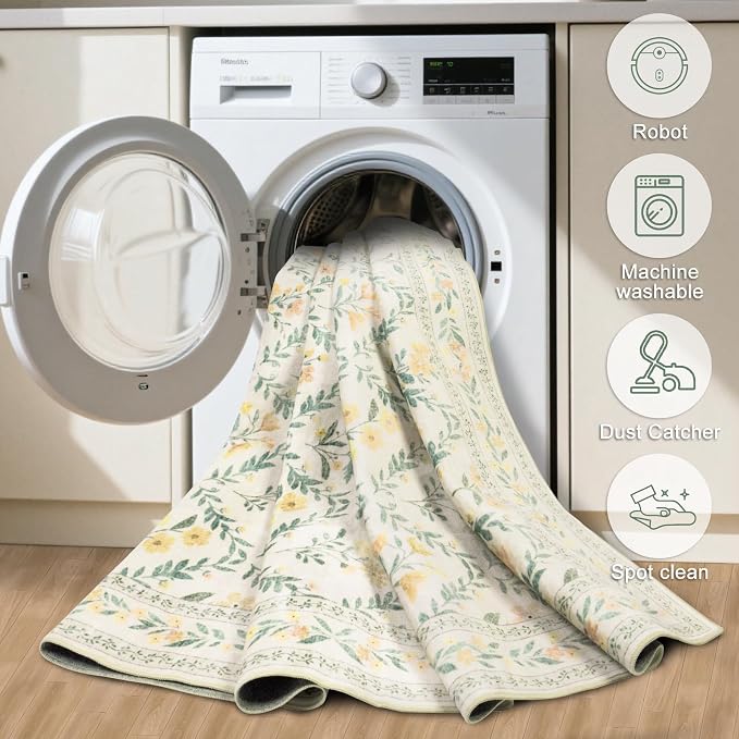 10x12 Area Rugs for Living Room: Floral Washable Rug Vintage Large Soft Boho - Image 5