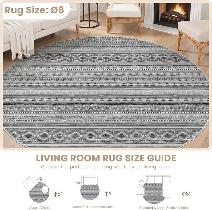 cotiled 8x8 Round Area Rugs Living Room Rug: Washable Boho Rugs - Image 8
