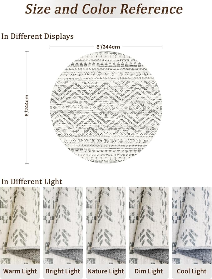 Miukiki Round Rugs 8ft Washable Moroccan Circle Rug - Image 2
