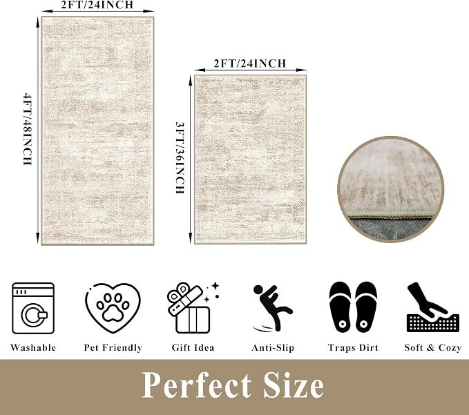 Kitchen Rugs Sets of 2, Washable Non-Slip Kitchen Mats - Image 2