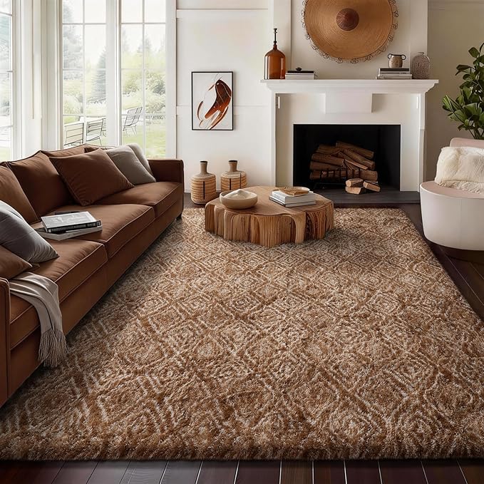 Ophanie 8x10 Brown and White Diamond Striped Rugs - Image 3