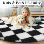 KICMOR Round Rugs 7ft Black and White Circle Area Rug, Fluffy Soft Large Fuzzy - Image 4