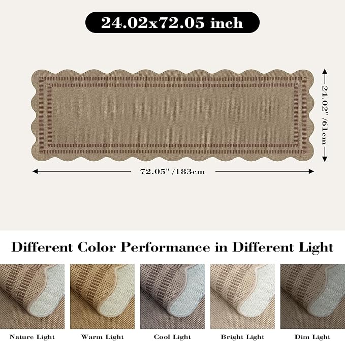 Scalloped Easy Jute 2x6 Kitchen Runner Rug, Washable Rugs - Image 2