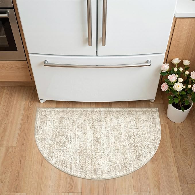 Soalmost Washable Half Circle Round Rug 2x3 Beige, Small Half Moon Rug Entryway - Image 4