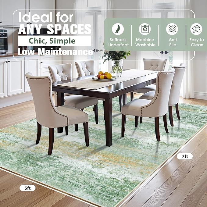 5x7 Area Rugs for Living Room Rug Washable: Abstract Rug for Dining Room - Image 2