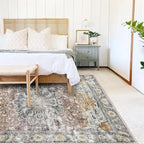 CHAMPLANT Area Rug 9x12 Washable Taupe Vintage Traditional Mat Distressed - Image 2