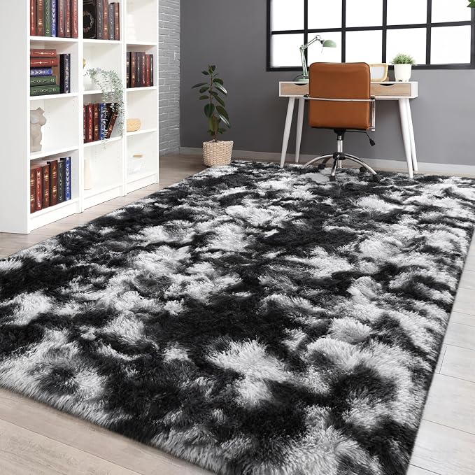 FlyDOIT Large Area Rugs for Living Room, 5x8 Feet Tie-Dyed Black and White - Image 9