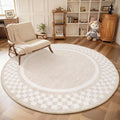 4ft Washable Round Rug for Entryway Modern Checkered Bedroom Circle Rug Non by GarveeHome