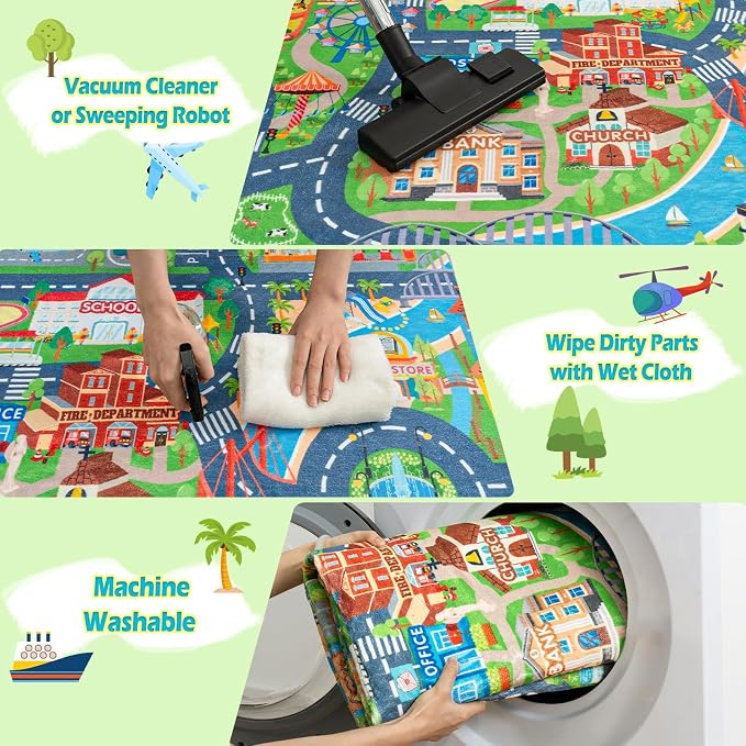 Car Rug Play Mat for Kids Toy Cars, Road Traffic Playmat for Kid Bedroom - Image 7