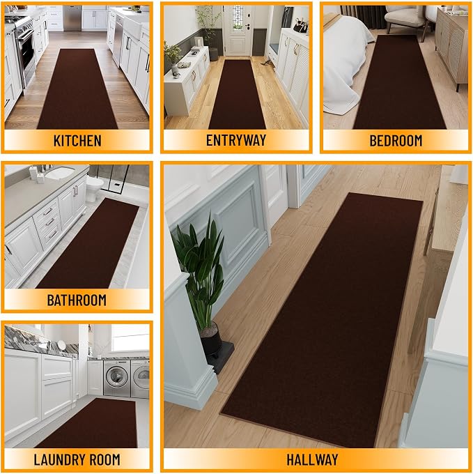 Ottomanson Hallway Runner Rug 2'7" x 9'10" Non Slip Solid Area Rugs Easy to - Image 3