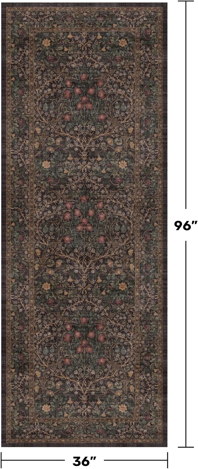 Vintage 8ft Long Runners for Hallways, Washable Dark Brown 3x8 Kitchen Runner - Image 2