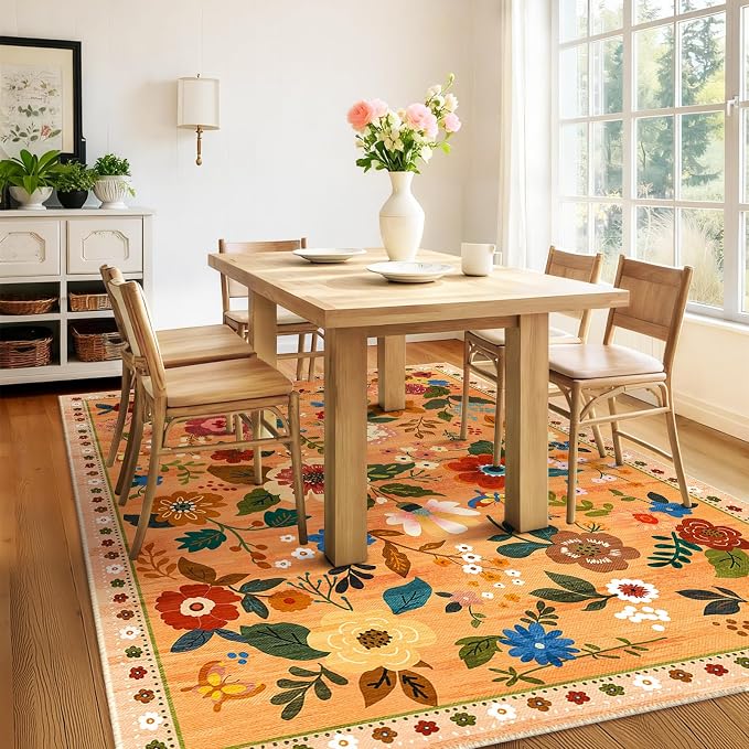 RELEANY Floral 6x9 Area Rugs Washable Print Boho Cute Carpet Non Slip Flower - Image 9