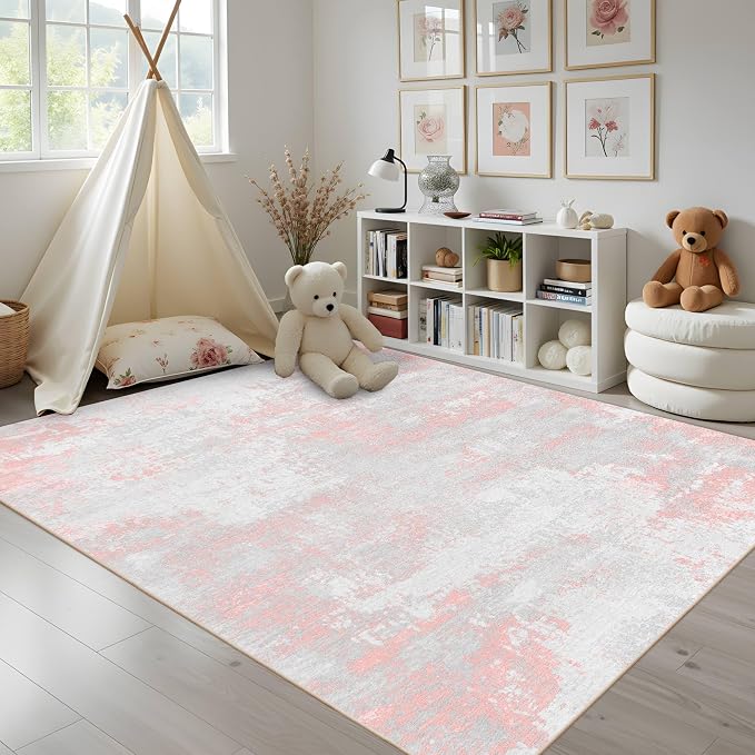 Latte&Fog Large 6x9 Pink Rugs, Modern Abstract Washable Area Rugs - Image 4