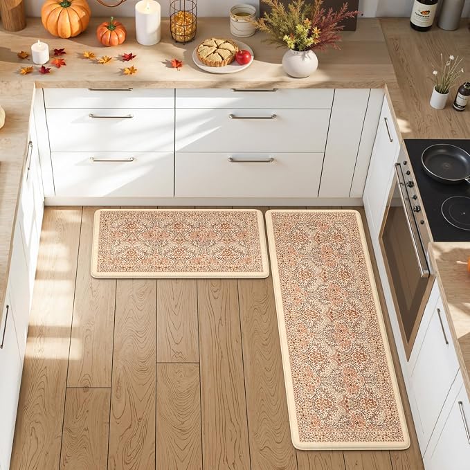 Collive Kitchen Mats Cushioned Anti Fatigue, Fall Vintage Floral Kitchen Rug - Image 9
