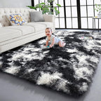 PAGISOFE Black White Grey Rugs for Living Room 5x8, Shag Fuzzy Fluffy - Image 9