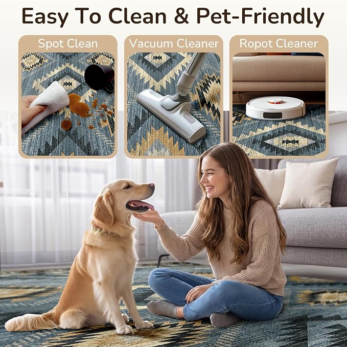 BESTSWEETIE Area Rug 6x9 Rug Machine Washable Rug Non-Slip Low Pile Print - Image 6