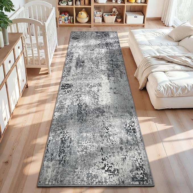 2x12 Grey Rug Runners for Hallways Kitchen Runner Rug Non Slip Washable Black by OmpaaHomeDecor