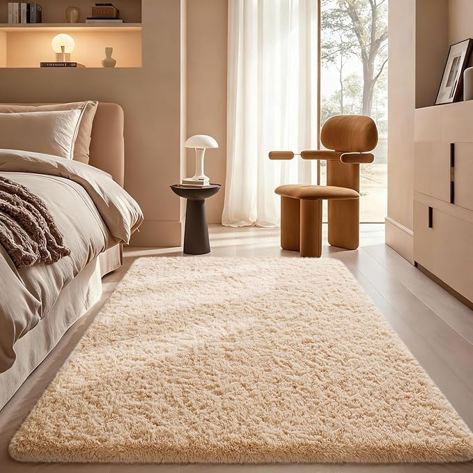 Ophanie Beige Rugs for Bedroom Living Room, Fluffy Fuzzy Furry Carpet, Plush by Ophanie