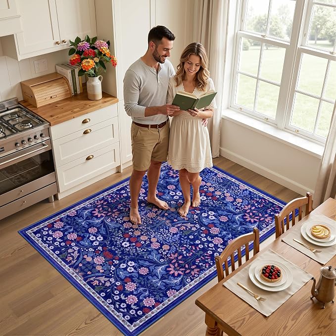 Area Rug Living Room Rugs: Floral 3x5 Washable Rug Vintage Soft Boho Non-Slip - Image 3