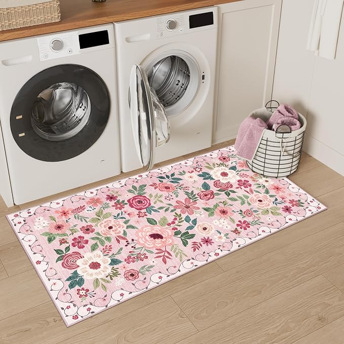 DUKINO 2x4 Rug for Entryway, Washable Kitchen Floral Runner Rug - Image 6