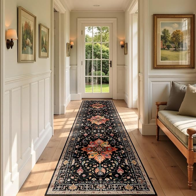 RELEANY Area Rugs Runner 3'x9' Washable Non-Slip, Floral Vintage Distress - Image 2