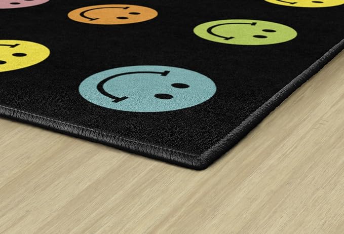 Flagship Carpets Rainbow Smileys in Black Criss-Cross Applesauce Educational - Image 4