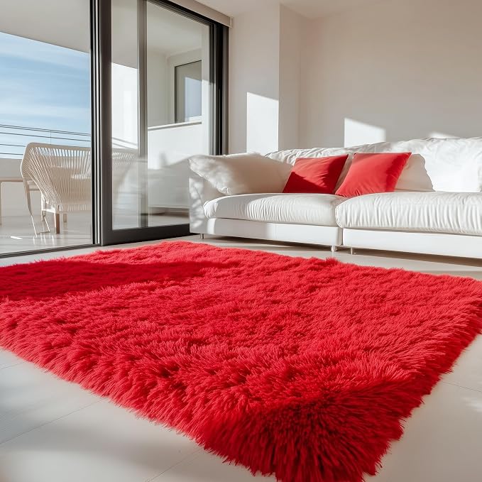 PAGISOFE Soft Modern Red Area Rug, 4x6 Feet, Shaggy Indoor Rug - Image 4