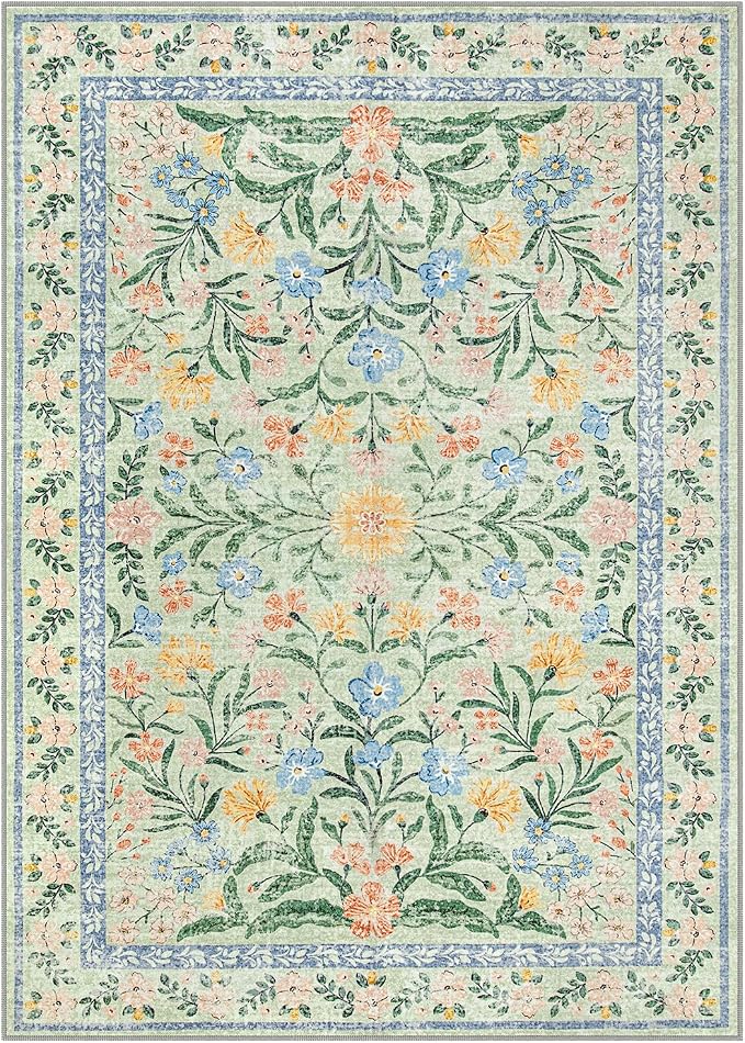 Wonnitar Machine Washable 5x7 Area Rug, Boho Floral Rugs - Image 10