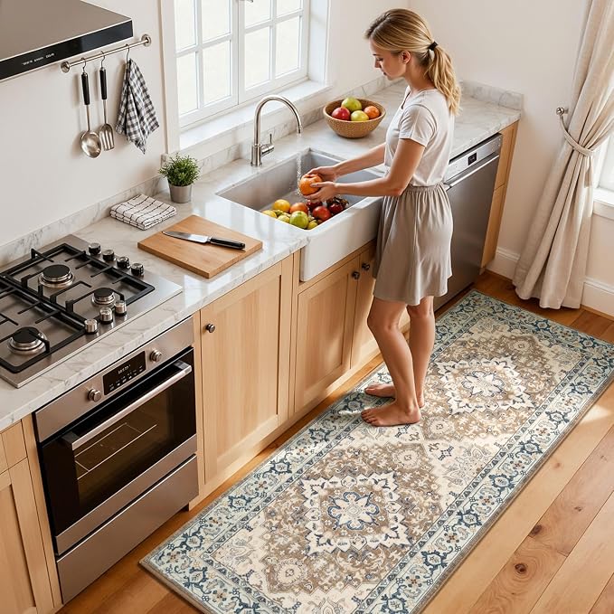 Lessymo 2 x 5 Runner Rug, Machine Washable Area Rugs Boho Faux Wool Low Pile - Image 3