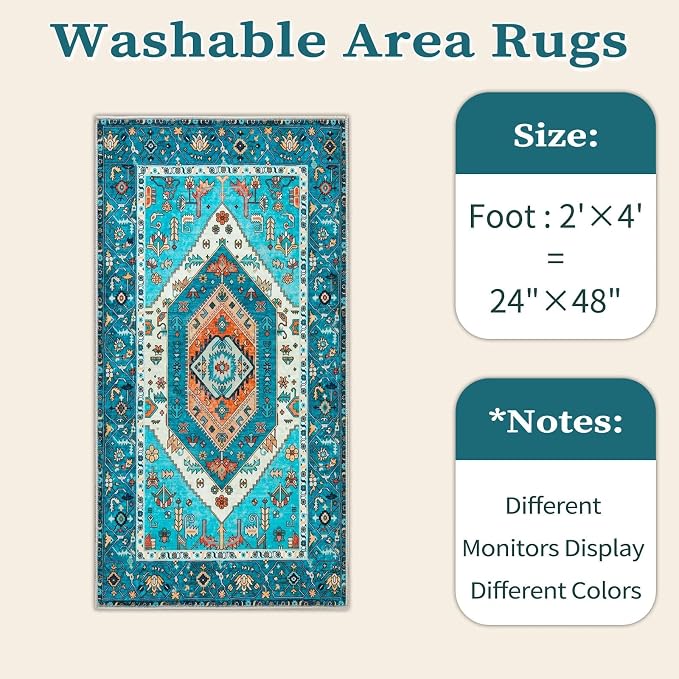 SERISSA 2x4 Boho Rugs for Entryway, Washable Non-Slip Kitchen Runner Rug - Image 6