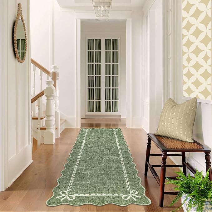 GarveeHome Scalloped Bow Rug for Living Room, Solid Green Rug for Dorm - Image 3