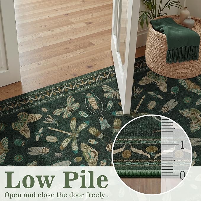 DCX 4x6 Washable Insect Rug, Vintage Gothic Dark Green Rug - Image 5