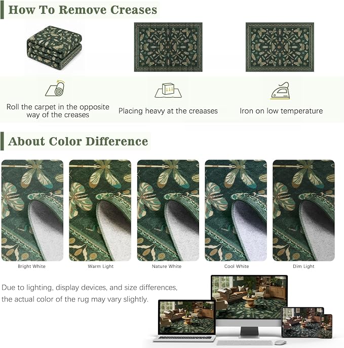 DCX 8x10 Washable Insect Rug, Vintage Gothic Dark Green Rug - Image 7