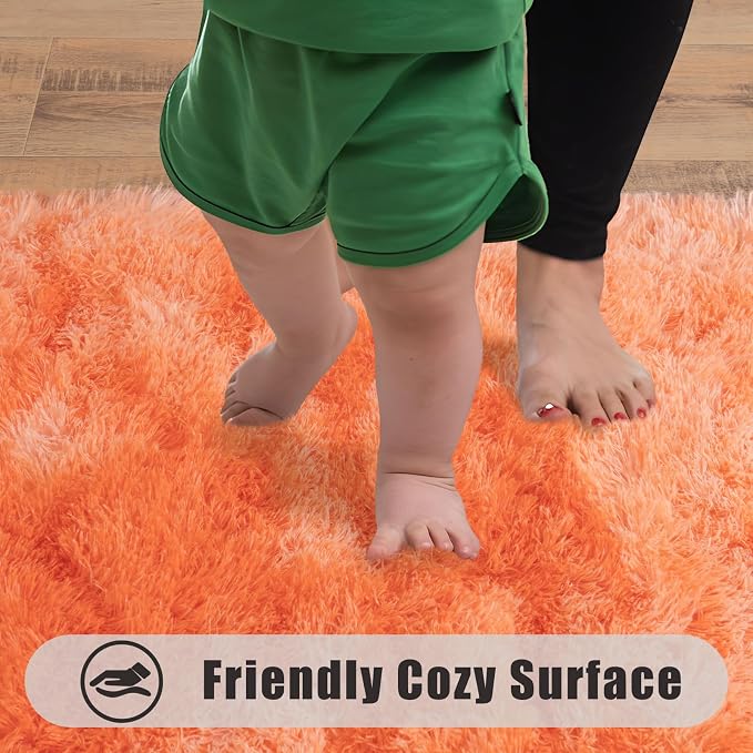 Soft Runner Rugs for Bedroom Hallways, 2x6 Tie-Dyed Orange Fluffy Shag Throw - Image 8