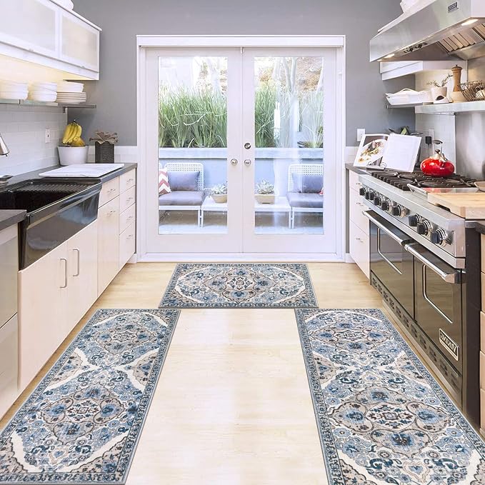 HEBE Farmhouse Kitchen Rugs Sets of 3 Non Slip Washable Boho Kitchen Rugs and - Image 7