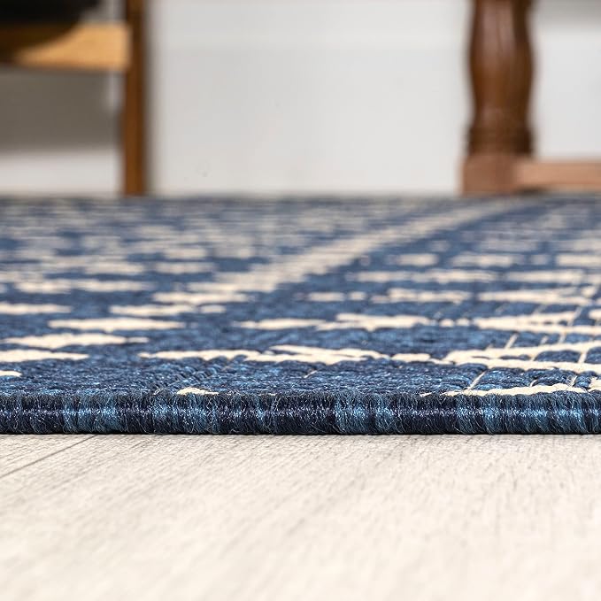 JONATHAN Y Moroccan Geometric Indoor Outdoor Square Area Rug 3X3 Navy/Beige - Image 5