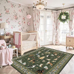 Area Rug 4x6 Dark Green Rug, Washable Boho Rugs Non Slip Low Pile Floral Dog by WelcometoBabovid