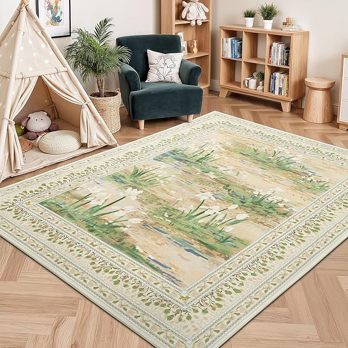 Lessymo Dining Room Rugs for Under Table, 6x9 Washable Floral Area Rug for - Image 4