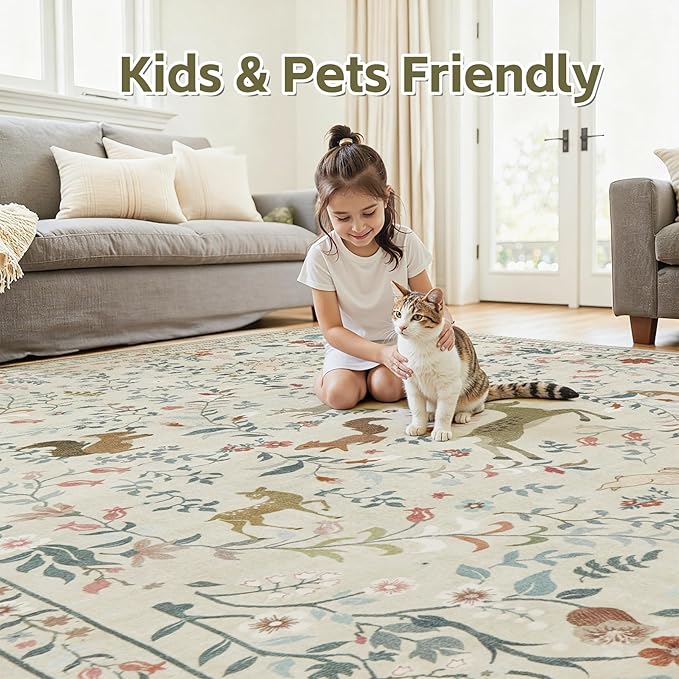 Runner Rug Washable Runners Kitchen Rugs Non Slip Neutral Floral Carpet Low Pile - Image 5