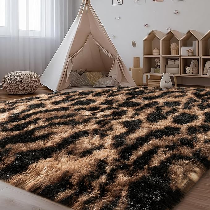 qulint Leopard Rug for Living Room, 5x7 Fluffy Carpet for Bedroom Soft Shaggy - Image 7
