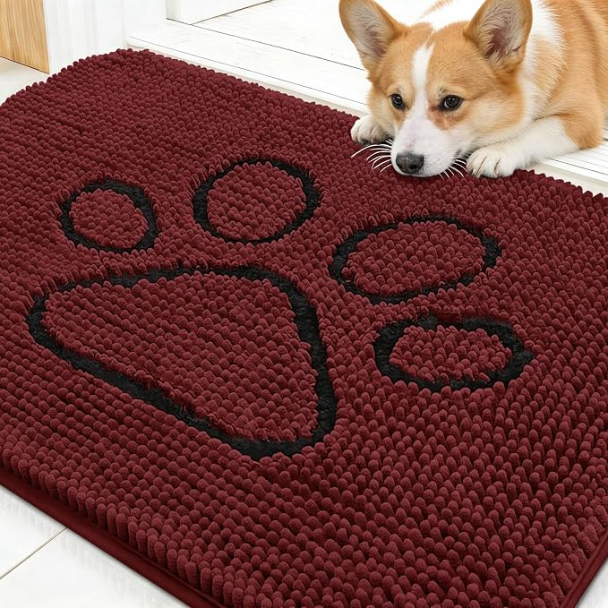 OLANLY Dog Door Mat for Muddy Paws 30x20, Paw Print Design, Absorbs Moisture by OLANLY