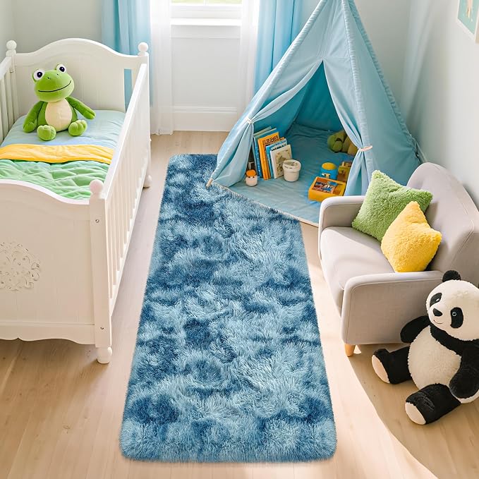 2x5 Feet Soft Fluffy Blue Runner Rug - Image 3