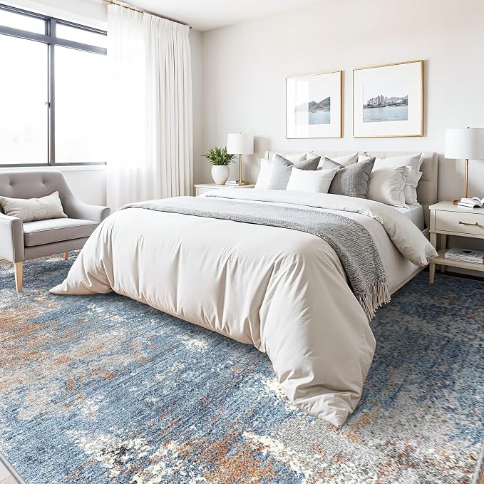 Washable Area Rug 9x12 Living Room – Neutral Modern Abstract Large Carpet - Image 4