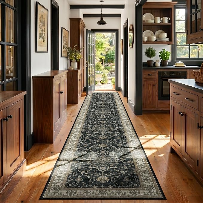 RELEANY Area Rugs Runner 3'x20' Washable Non-Slip, Floral Vintage Distress by RELEANY