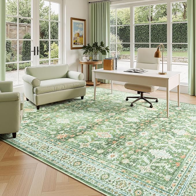 Lessymo Washable Area Rug for Living Room, 8x10 Light Green Large Rugs - Image 9