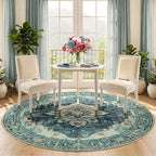 RELEANY Area Rugs Round 5ft Washable Non-Slip, Floral Vintage Distress - Image 2