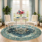 RELEANY Area Rugs Round 6ft Washable Non-Slip, Floral Vintage Distress - Image 2