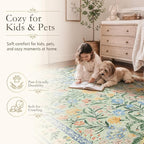 Wonnitar Washable Round Area Rug, 5ft Green Floral Round Rug Boho Soft Circle - Image 6