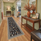Floral Dog Hallway Runner Black Carpet Non-Slip, 2x10 Washable Rug Ultra-Thin - Image 3