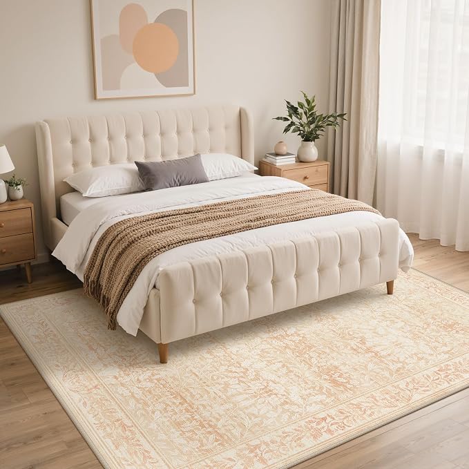 GENIMO 6x9 Washable Area Rug, Non-Slip Vintage Boho Floral Carpet, Soft - Image 4